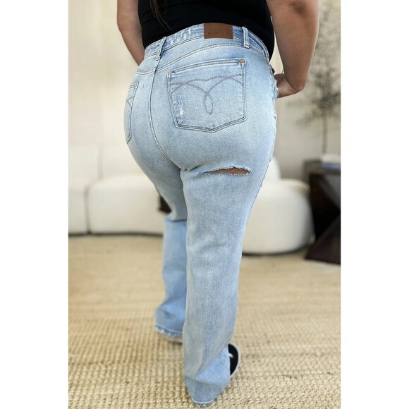 🔥NWT Judy Blue High Waist Distressed Straight Jeans, Favorite Summer Days Jeans - Picture 3 of 5